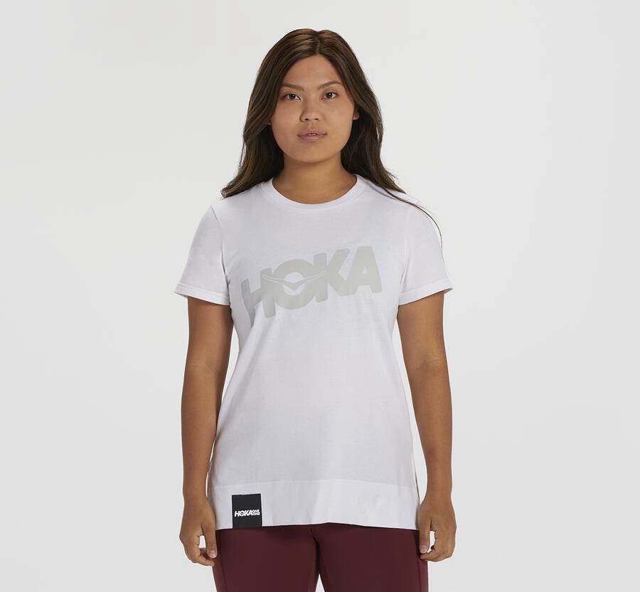 Hoka Womens Tee NZ - Hoka One One Brand White (ZSY518290)